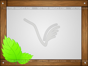 Wooden frame with green leaves.  - stock vector clipart