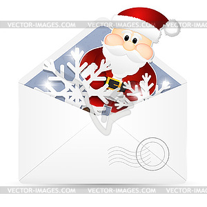 Open envelope with snowflakes and Santa Claus.  - vector clip art