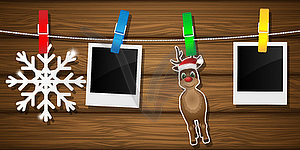Blank photo frames, reindeer and snowflake - vector clipart