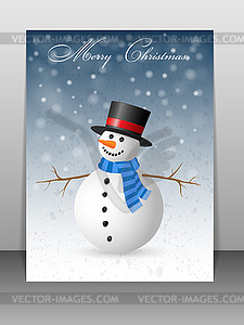 Christmas Greeting Card with snowman.  - vector image
