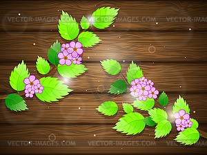 Blossoming cherry on wooden background.  - royalty-free vector clipart