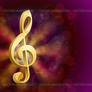 Golden musical key with notes - vector clip art