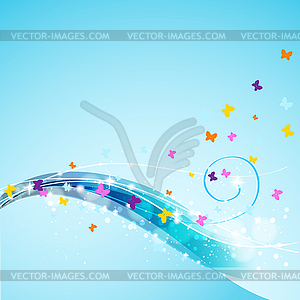 Butterflies flying on abstract flowing background - vector image