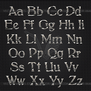 Chrome alphabet on metallic grid background - vector clip art