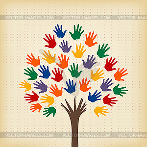 Abstract tree with open hands as leaves - vector image