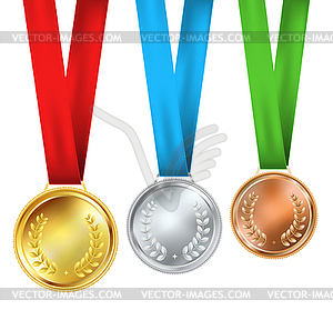 Набор из трех реалистичных медалей - векторное изображение EPS