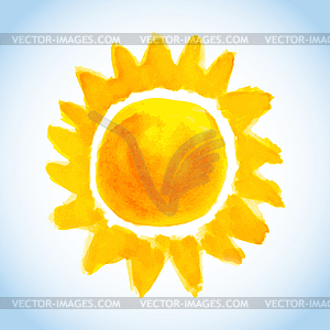 Детски акварель солнце на фоне голубого неба - изображение в формате EPS