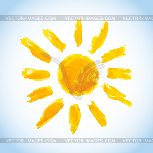 Простая детская акварель солнце на голубом небе - цветной векторный клипарт