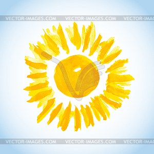 Sun on blue sky background - vector clipart