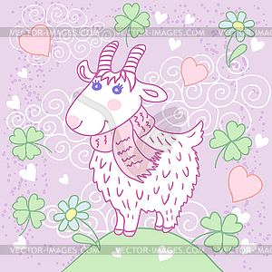 Cute goat on meadow - vector clipart