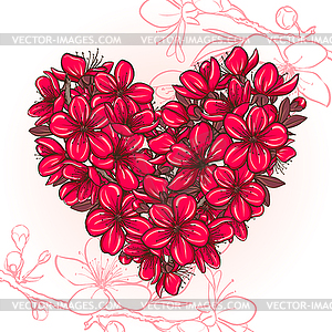 Plum blossomin shape of heart - vector clip art