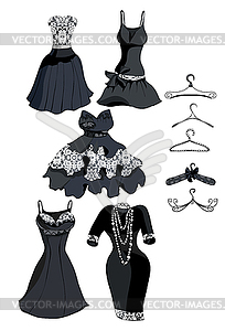 Set black dress with white lace - vector image