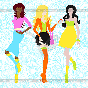 Silhouettes of girls in acid colors. Sixties - vector clip art