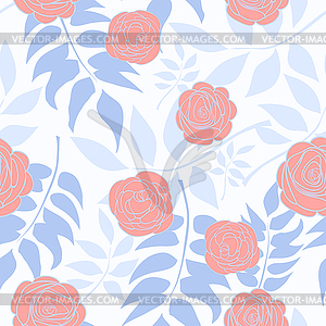 Pattern With Delicate Roses On Background Of Blue - vector clipart