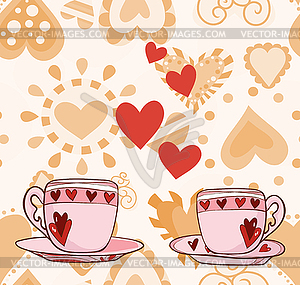 Two cups with hearts for Valentine - vector clipart