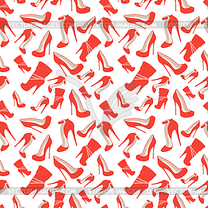 Seamless pattern of red shoes at very high heels - vector clipart