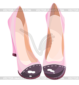 Cute pink high-heeled shoes with contrasting sox - vector image