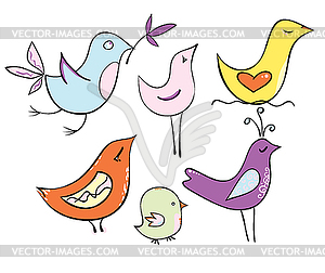 Set very lovely cartoon birds in pastel colors - vector image