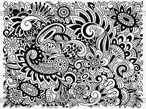 Monochrome Doodle Floral Pattern - vector clip art