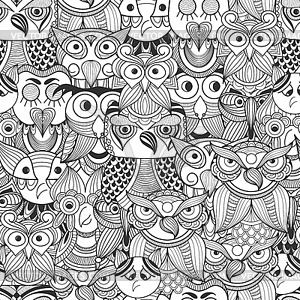 Seamless Pattern with Doodle owls - vector clipart