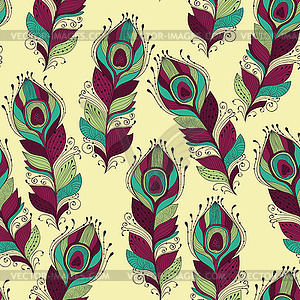 Seamless Pattern with peacock feathers - vector image