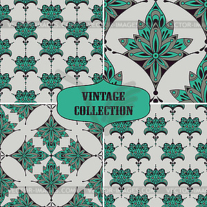 Collection of 4 Vintage Seamless Floral Pattern - vector clipart