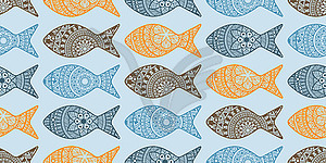 Seamless Pattern with Doodle Fishes - vector clip art