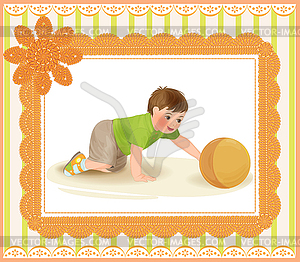 Cute baby playing with ball - vector clip art