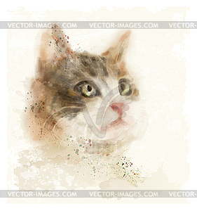 Vintage watercolor portrait of cat - vector image