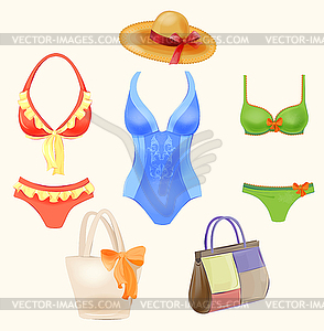 Set of swimsuits and beach handbags - vector clipart / vector image