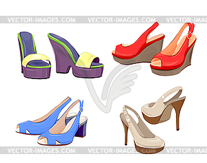 Fashion collection of girls shoes - vector clipart