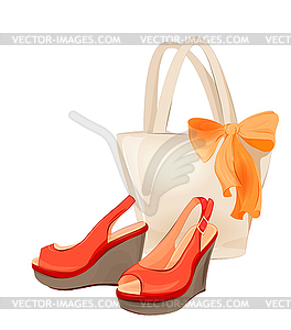 Set of beach bag and shoes - vector clipart