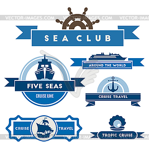 Set of vintage nautical labels and icons - vector clipart