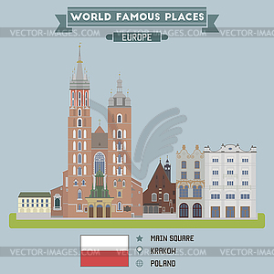 Main Square. Krakow, Poland - vector clipart