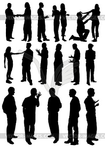 Black and white man and woman sirhouettes - royalty-free vector image