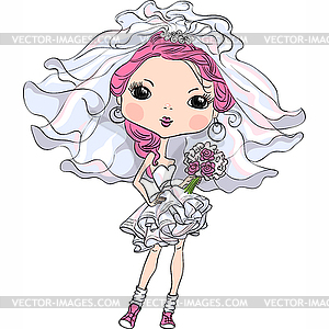 Beautiful fashionable girl bride in her wedding - vector image