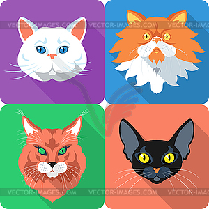 Set Cat icon flat design - vector clipart