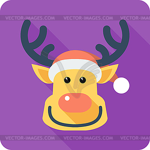 Santa`s reindeer Face icon flat design - vector clip art