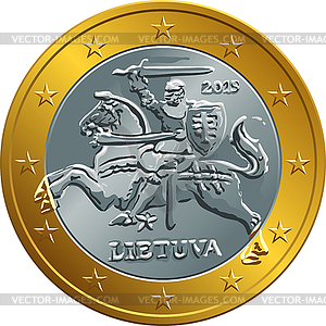 Lithuanian euro gold money coin - vector image