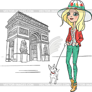 Beautiful fashion girl in Paris - vector clipart / vector image