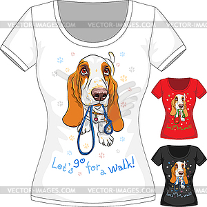 T-shirt with dog Basset Hound - vector clip art