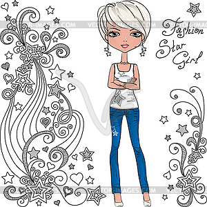 Fashion hipster girl and star - vector clipart