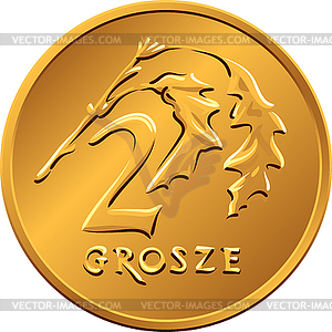 Reverse Polish Money two groszy copper coin - stock vector clipart