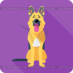 Dog German shepherd sitting icon flat design - vector clipart