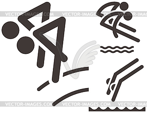 Synchronized diving icons - vector image