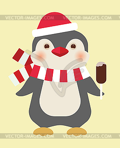 Christmas penguin with ice cream - vector clipart / vector image