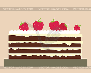 Cake with strawberry - vector image