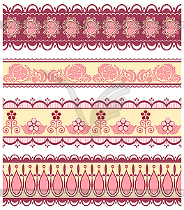 Set of ribbons with hearts and flowers in pink - vector clipart