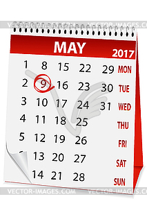 Icon calendar for May 9 2017 - vector clipart