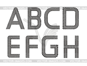 Tire tracks font - vector clip art